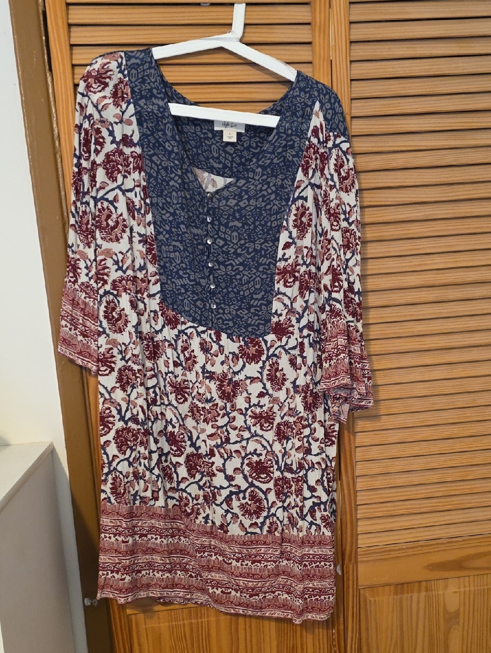 Style & Co. Navy and Burgundy Floral Tunic Dress